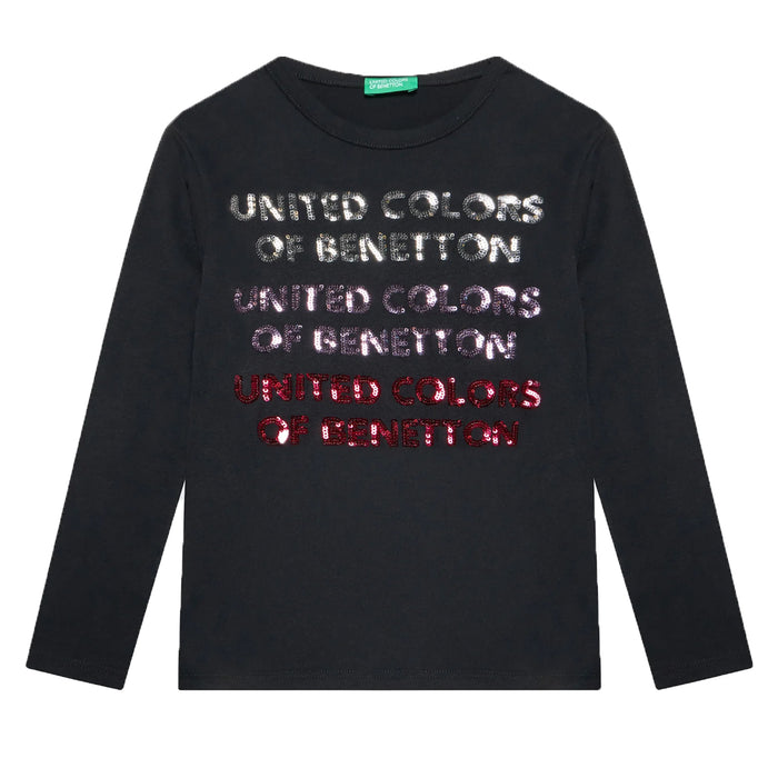 Girl Black United Colors Of Benetton Sequence Full Sleeves Shirt