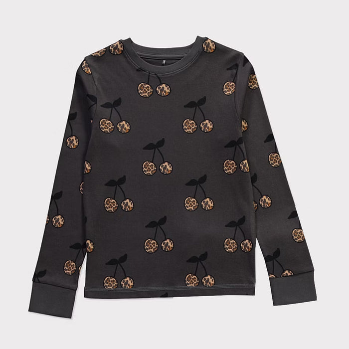 Girl Charcoal Cheery Printed Full Sleeves Shirt