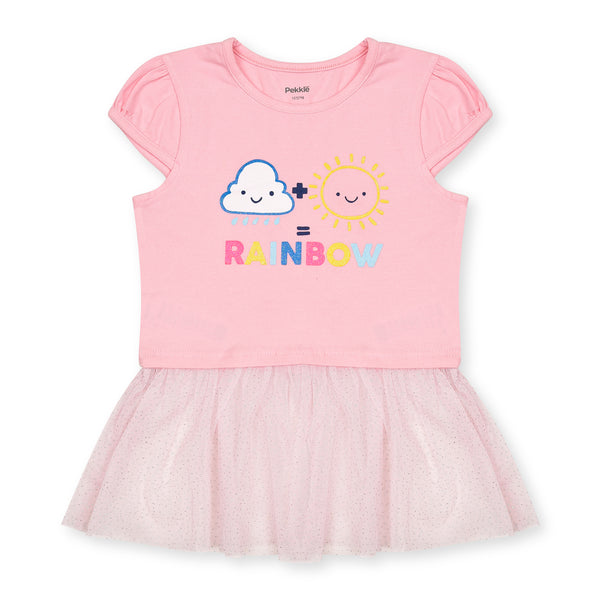 Pink Rainbow Printed Top Frock