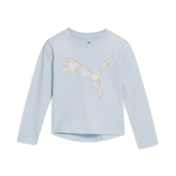 PUMA Girls Blue Glittery Puma Printed Full Sleeves T-Shirt