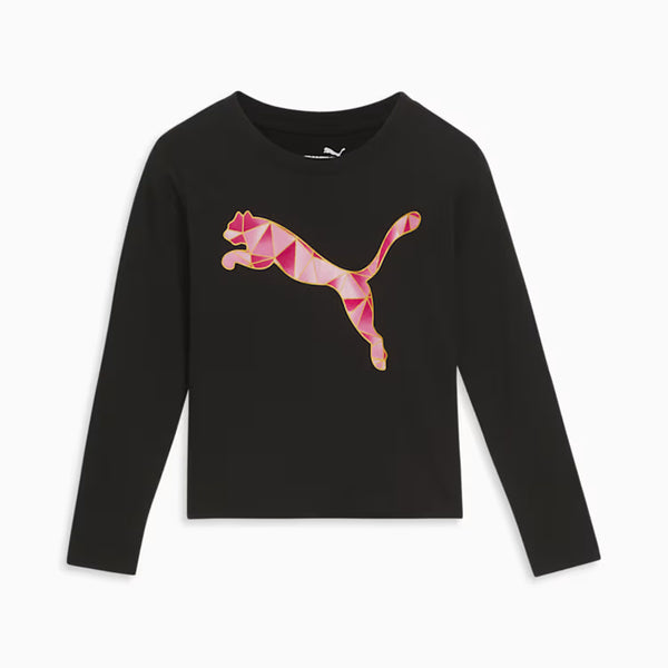 PUMA Girls Black Glittery Puma Printed Full Sleeves T-Shirt