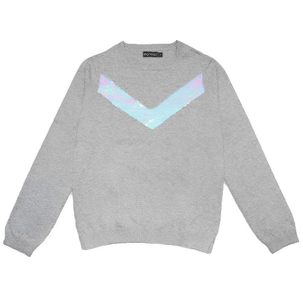 IN EX Uni Sex Grey Chest Sequin Sweater