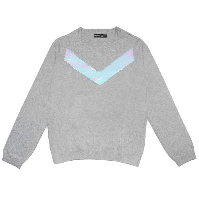 IN EX Uni Sex Grey Chest Sequin Sweater