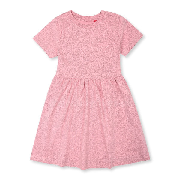FN Short Sleeves Soft Cotton Jersey Pink Dress With Black Dots - TinyTikes.pk