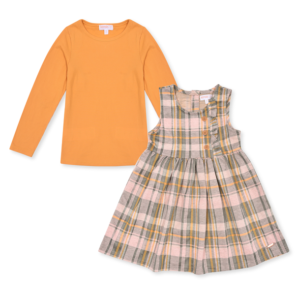 KEN SIE Girl Mustered Check Frock With Mustered Inner T-shirt