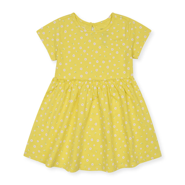 GERG Short Sleeves Jersey Cotton Yellow Floral Printed Dress - TinyTikes.pk