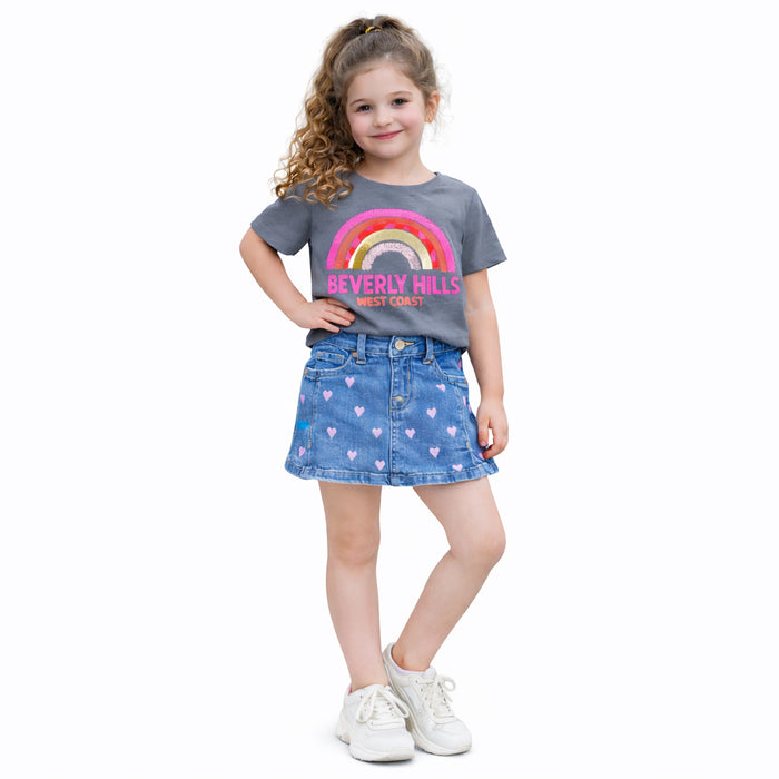 TU Girl Grey Rainbow Sequance T-Shirt