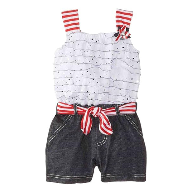 LTT LSS Girl White Fancy Jump Suit  With Red & White Lining Stip Belt
