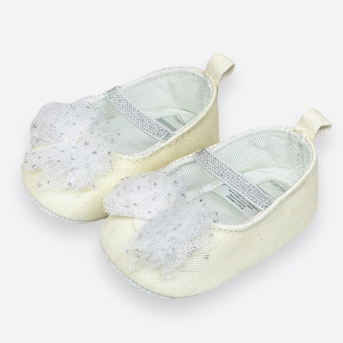 CAR TERS Girl Glittery Cream Color Bow Patch Booties