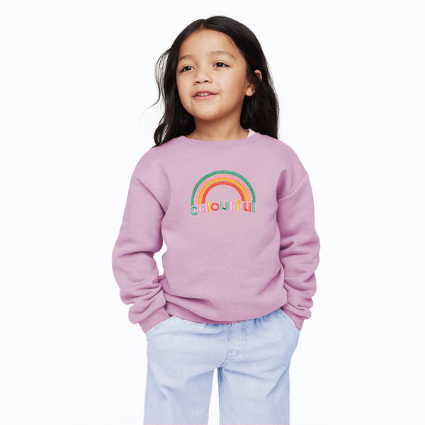 KC7 Girl Baby Pink Rainbow Embroidery Inner Flees Sweatshirt