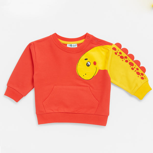 SO CUTE Boy Orange Dino Printed Sweat Shirt