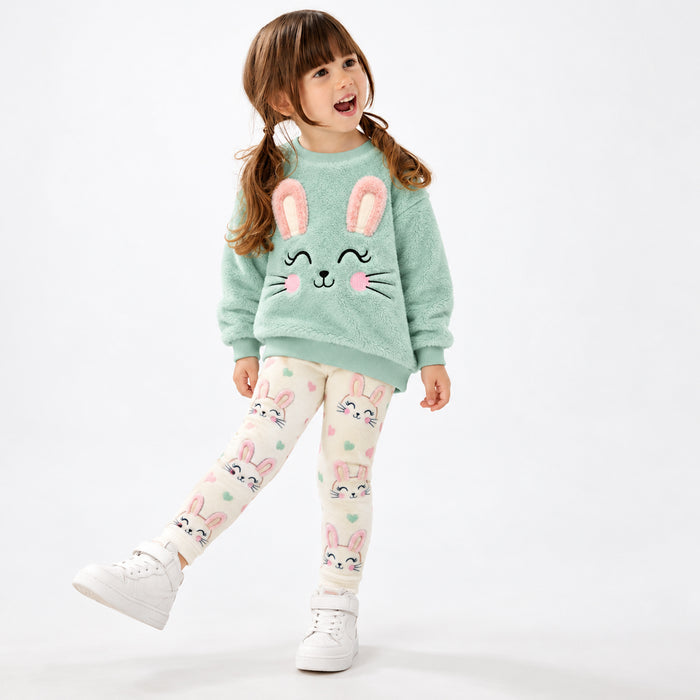 PK Girls Green Fleece Bunny Face Sweater