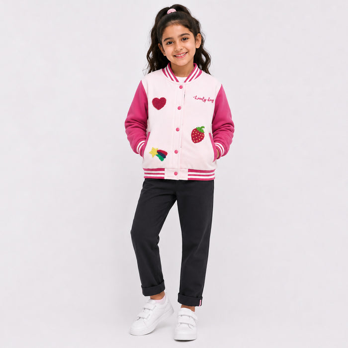 NB Girl Pink Heart Emboused Inner Flece Sweat Shirt