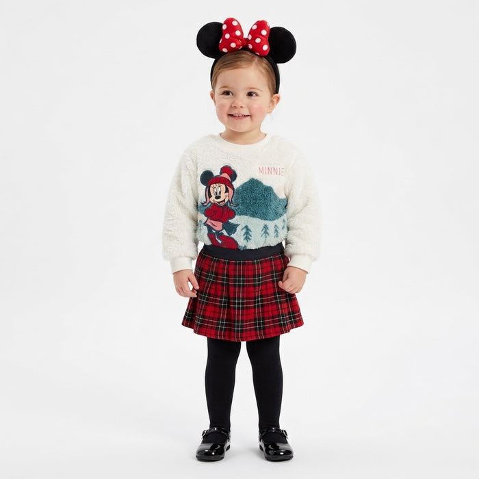 Girls White Fleece Sweatshirt with Glittery Minnie Applique