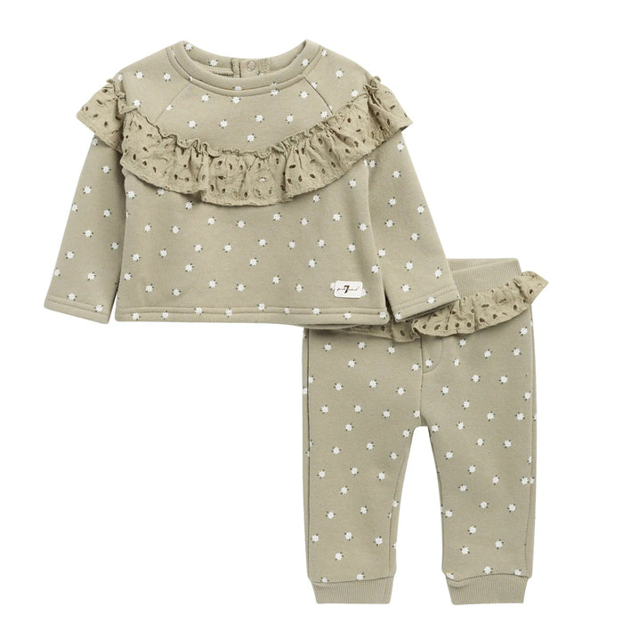 LGS Girls Green Floral Chicken Kari Sweat with Trouser Inner Fleece 2 Piece Set
