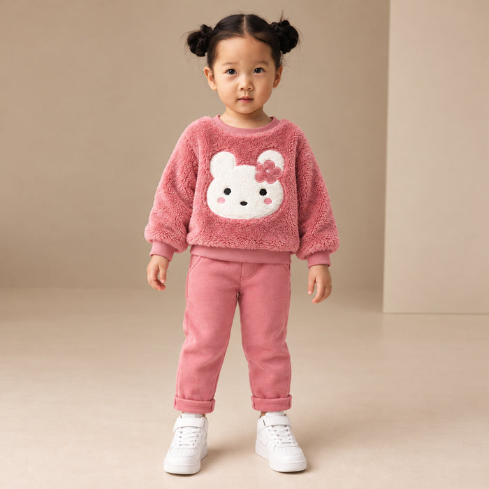 MX Girl T Pink Bear Face Shaggy 2 Piece Set