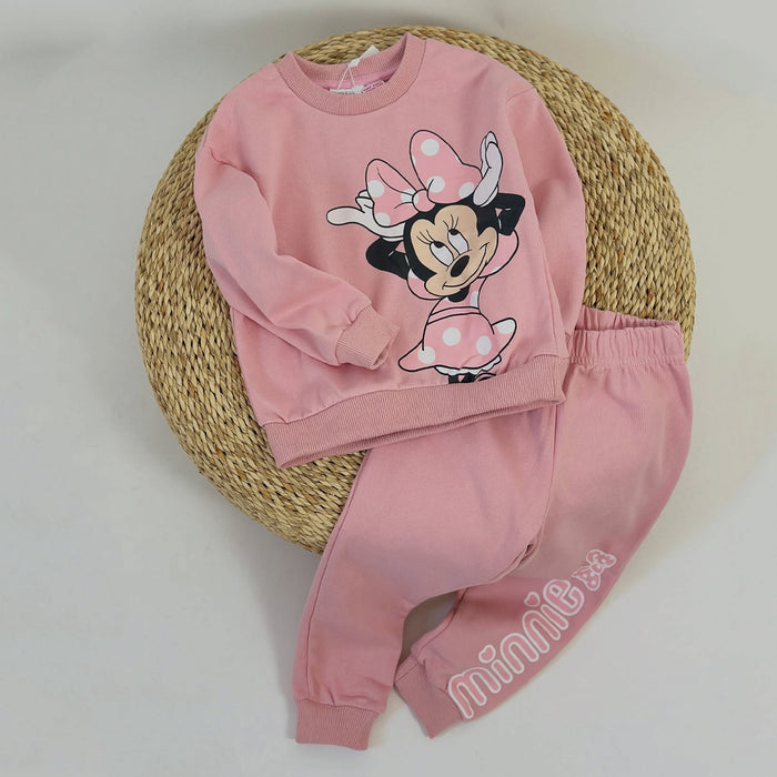 ZR Girl Pink Mini Mouse Printed Inner Terry Two Piece Set