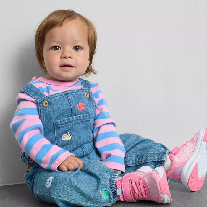 PRM Girls Denim Embroidery Dungaree With Pink Lining Romper