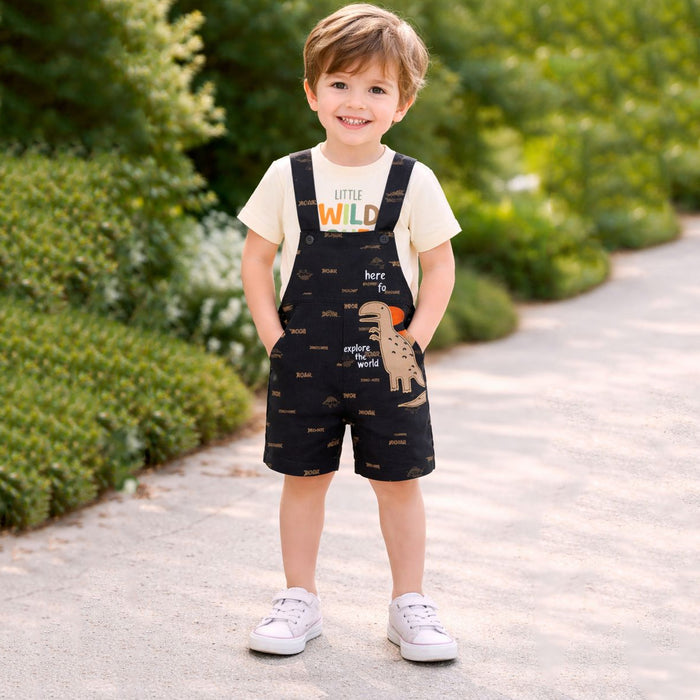 Uni Black Embruoidery Dino With Cream Inner Shirt Two Piece Set