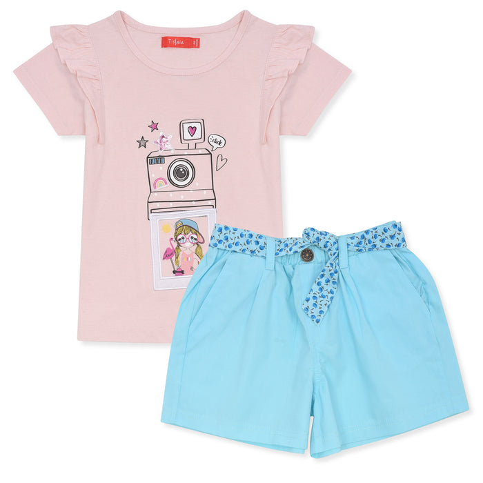 Girl Two Piece Set With Camera Printed