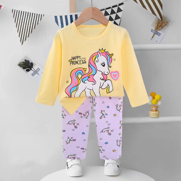 HB Girl Yellow Color Unicorn Design Two  Piece Set