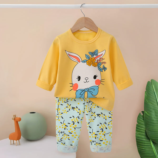 Girl Yellow Color Rabbit Design Two Piece Set