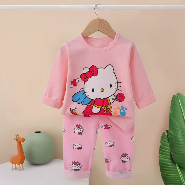 Girl Baby Pink Cat Face Design Two Piece Set