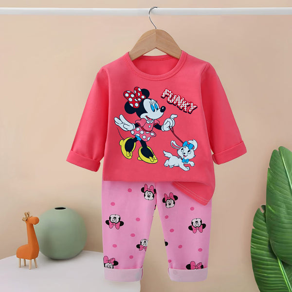 Girl T Pink Color Minnie Mouse Design Two Piece Set