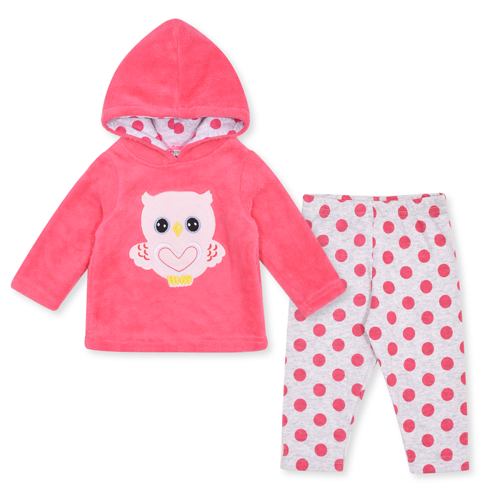 BC Girl Pink  Owl Embroidery Fleece Hoodie with tights
