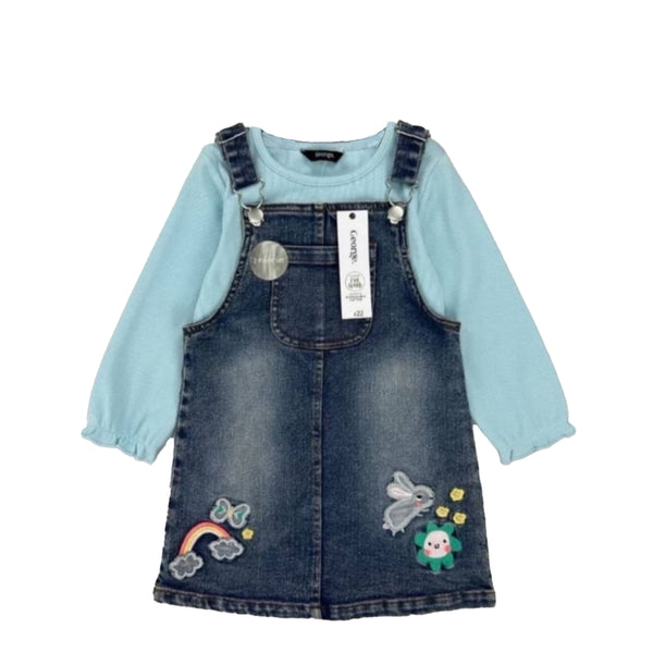 GRG Girl Butterfly Embroidery Dungaree with Sweat Shirt Two Piece Set