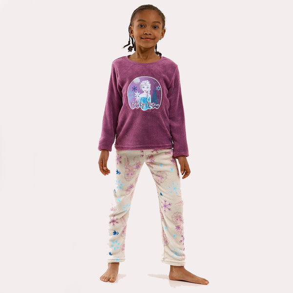 DNF Girl Purple Color Frozen Character Print Two Piece Set