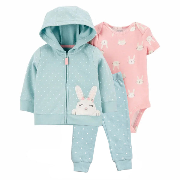 CAR TERS Sky Color Rabbit Embroidery Three Piece Set