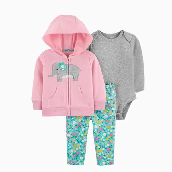 CAR TERS Girl Elephant Embroidery Three Piece Set