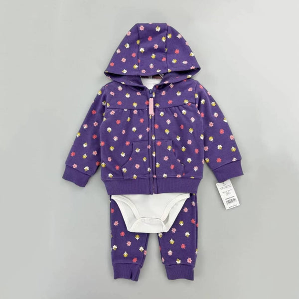 CAR TERS Girl Purple Color Flower Print Three Piece Set