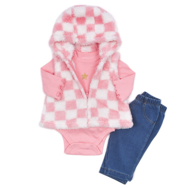 L M Girl Baby Pink Color Three Piece Set