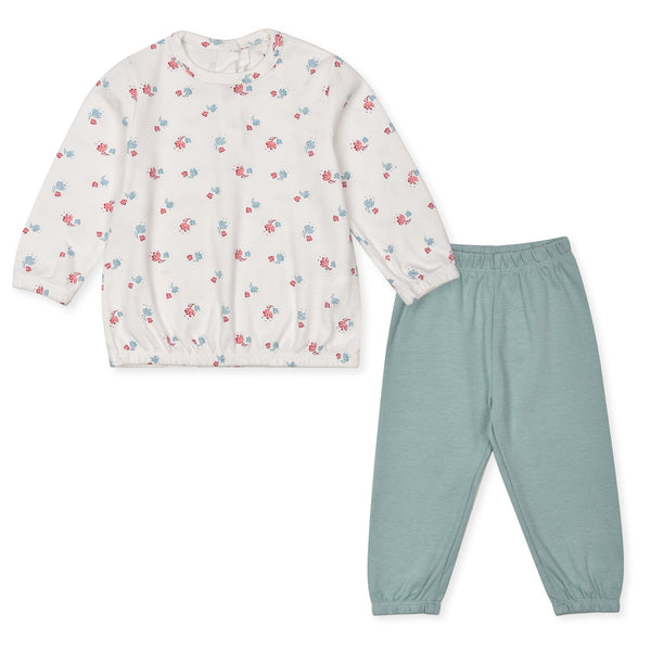 LGTO White Floral Printed Sweat-shirt With Green Trouser