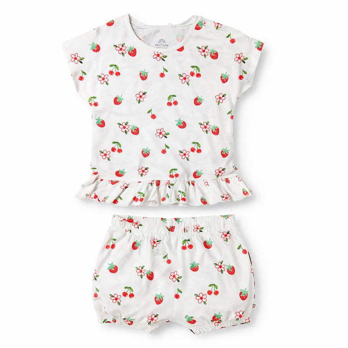 NXT White Strawberry baby Frill Topp with Shorts 2 Piece Set