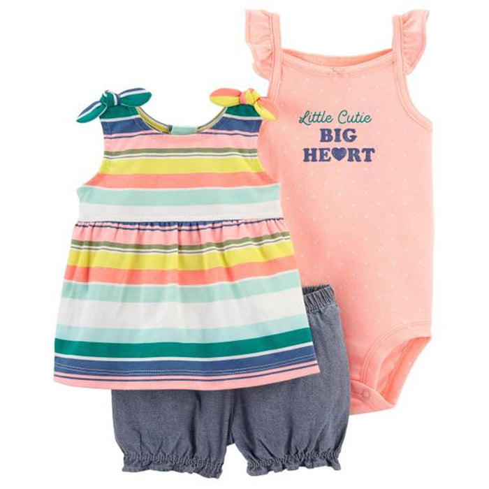 TEDMI MAK Girl ColorFul lining Frock ,White Polka Romper With Blue Shorts 3 Piece Set