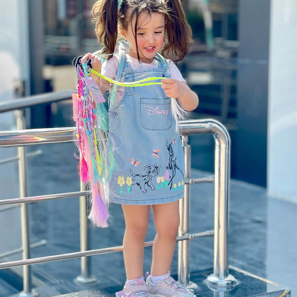 GRG Denim Blue Disney Embroidery Dungaree With Pink Flower Printed Top