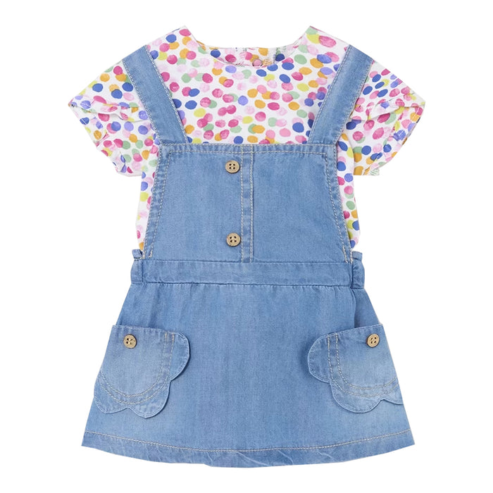 GRG Girl Denim Dungaree With Multi Circles Top Two Piece Set