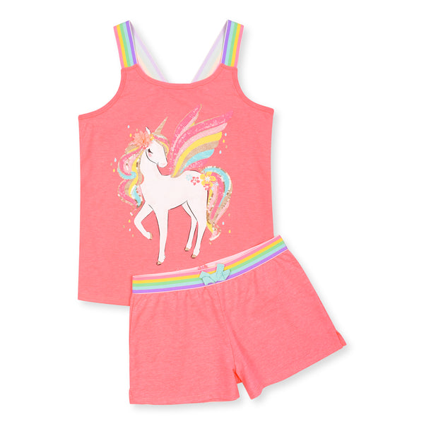 CYRY Unicorn Sequence Print Top With Stretchable Waist Short Two Piece Set