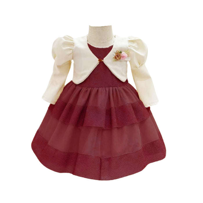 KS Girl Maroon Frock And Bolero Two Piece Set