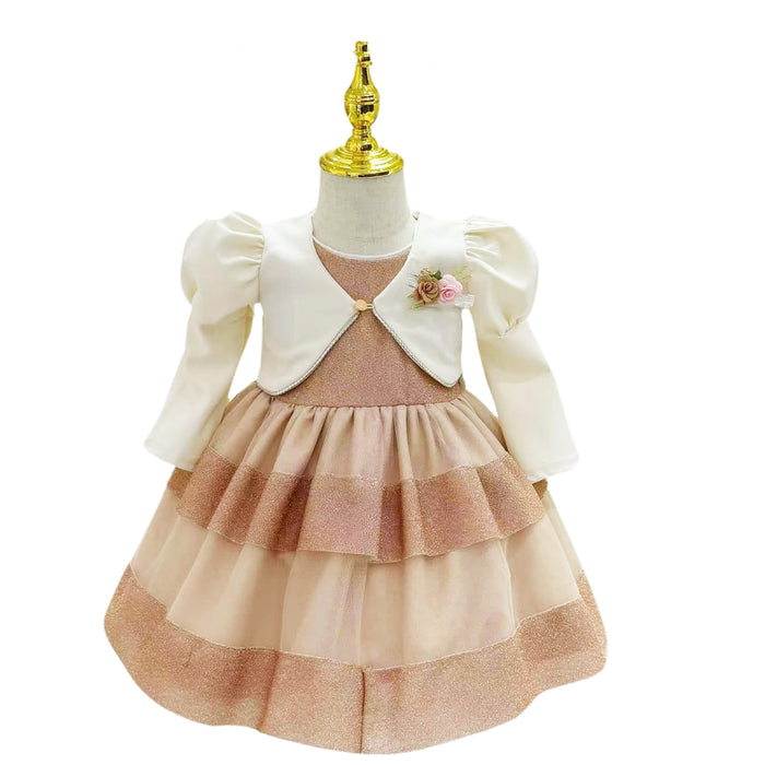 KS Girl Brown Frock And Bolero Two Piece Set