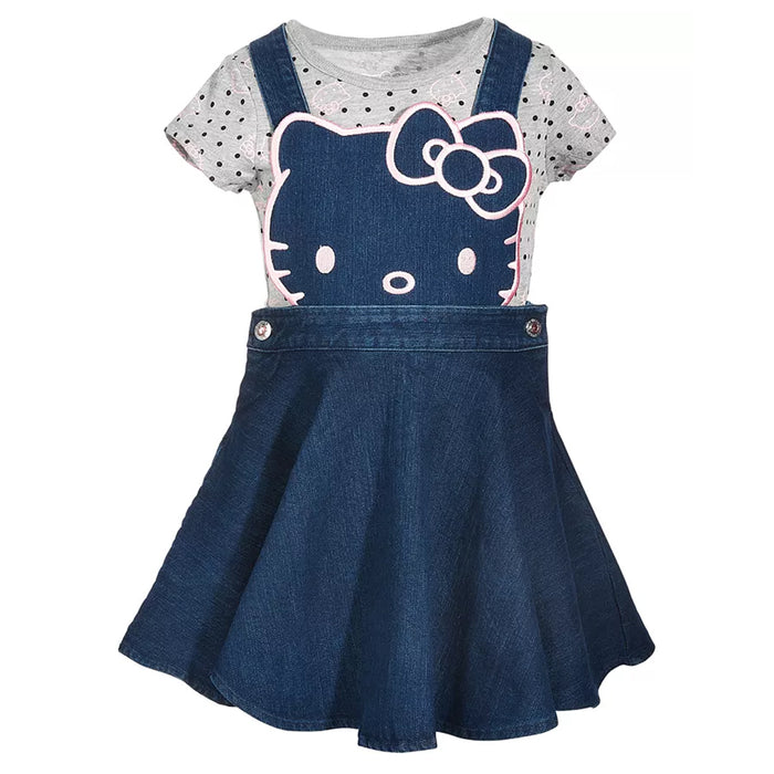 SAN RIO Girl Denim Blue Dungaree With Hello Kitty T-shirt