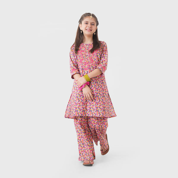 MINI CLOUD Multi Color Kurti Set With Neck Embroidered