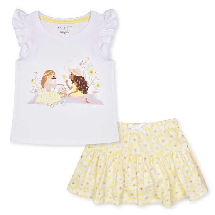 MX STO White Girl Printed Top With Yellow Skirt Like Gliteresh Short