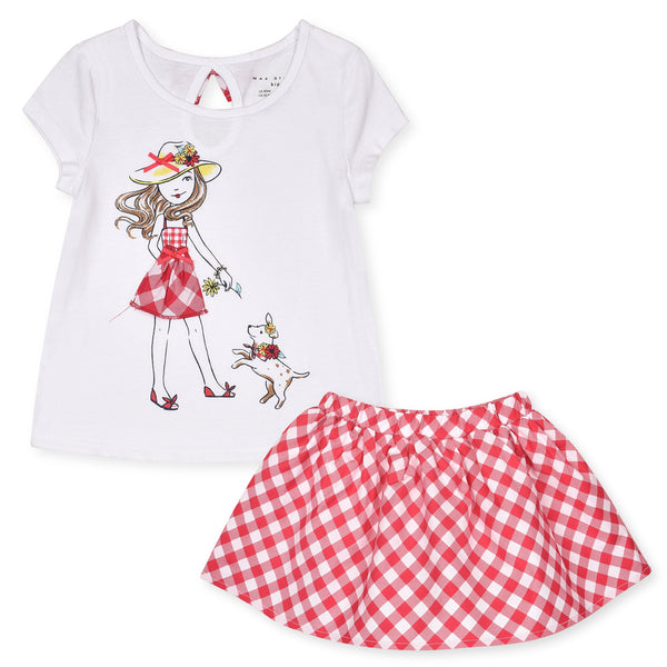 MX STO White Top Doll Printed With Red Check Skirt