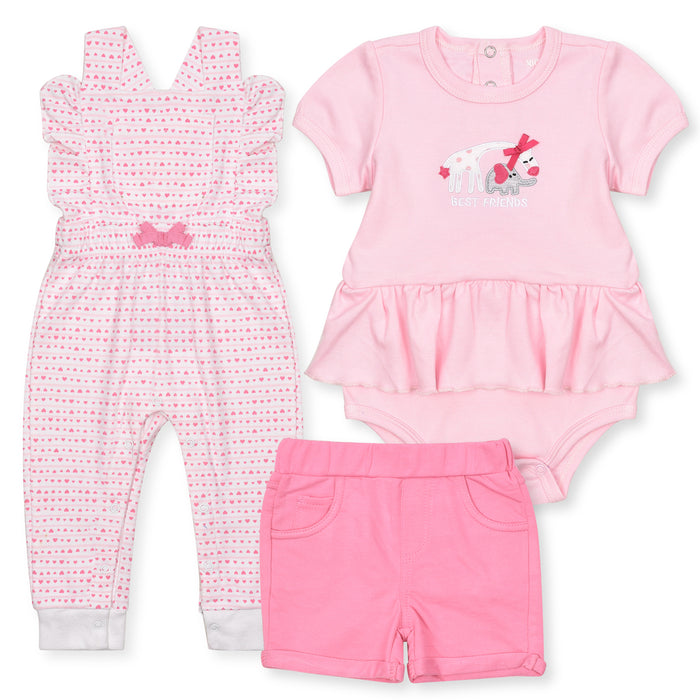 RO BEEZ Girl Pink Romper Frock With Heart Printed Dungaree And Pink Short