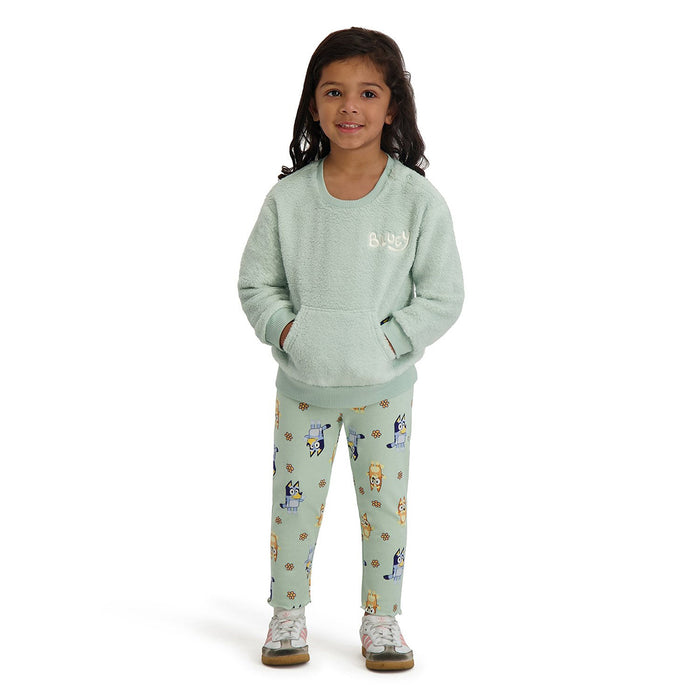 Girl Sea Green Bluey Character Embroidery Two Piece Set