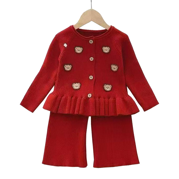 Girls Sweater Stuff Bear Embroidery dry Two Piece Set